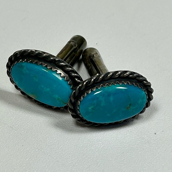 Native Sterling Silver 925 Turquoise Cufflinks VINTAGE - Picture 7 of 9